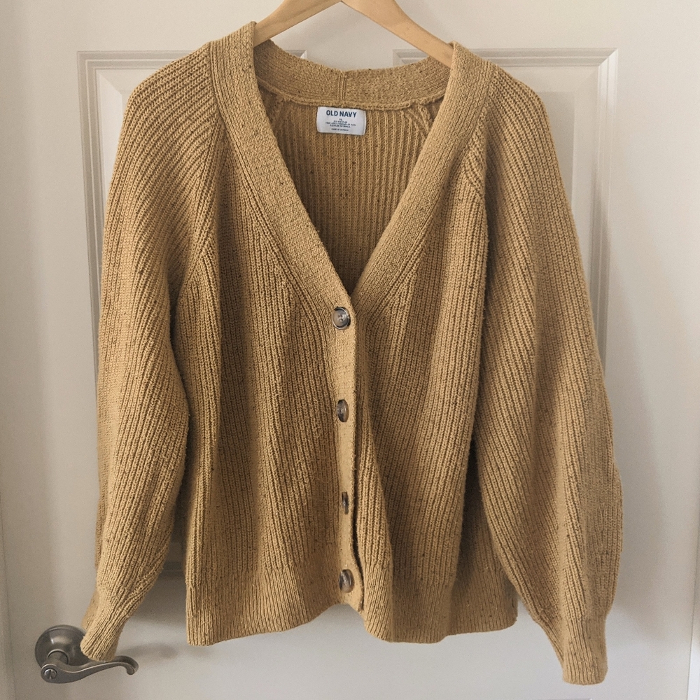 Old Navy Shaker Stitch Oversized Cardigan Wool Blend Mustard Gold XL